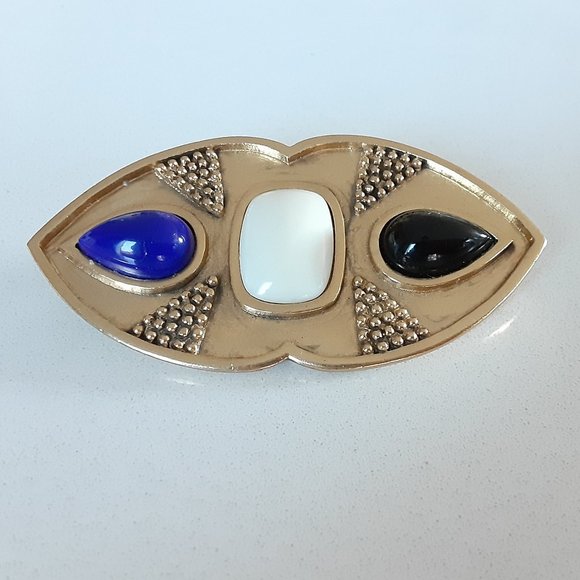 MONET Art Deco style brasstone pin/brooch with 3 stones - Picture 1 of 5